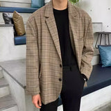 WIAOFELLAS  -  Men Blazer Plaid Lapel Long Sleeve Button Casual Suits Men Streetwear Autumn Fashion Leisure Male Coats S-5XL