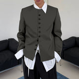WIAOFELLAS  -  Men Blazer Solid Color O-neck Long Sleeve Button Casual Male Suit Streetwear 2026 Spring Fashion Leisure Thin Coats Men