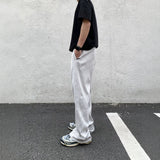 Wiaofellas  -  Trendy Striped Sweatpants Loose Straight Drapey Long Casual Versatile Sports Pants Simple Plaid Summer Youth Polyester Fiber