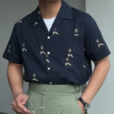 Wiaofellas  -  Animal Pattern Stitching Contrast Color Short Sleeve Shirt Summer Men Slim Casual Business Shirt Camisa Social Masculina