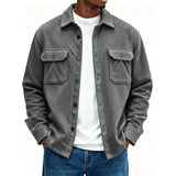 Wiaofellas  -  Men Fleece Shacket Jacket Autumn Winter Lapel Collar Coat Pockets Button Up Casual Loose Overshirt For Daily Streetwear