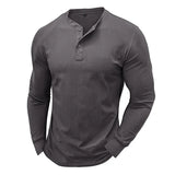 WIAOFELLAS  -  Men's Cotton T-shirts Autumn Winter Long Sleeve Henry Shirt for Men Retro Pure Color T-shirt