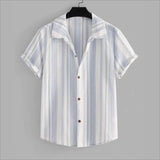 Wiaofellas  -  Men's Retro Striped Short Sleeve Shirt Summer Lightweight Loose Fit Casual Shirts Youth Streetwear Breathable Top
