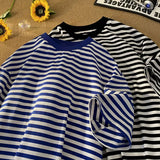 WIAOFELLAS  -  Classic Korean Striped T-shirt Casual Comfortable Daily O-Neck Tshirts Color Blocking Horizontal Stripe Short Sleeve T-shirt