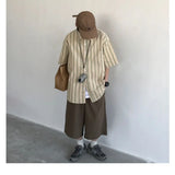 WIAOFELLAS  -  Summer Retro Brown Workwear Seven-Foot Pants Men's Loose Straight Wide Leg West Pants Trendy Casual Trousers