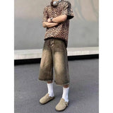 Wiaofellas  -  American retro cropped men wide leg jeans Y2k Gothic washed loose straight casual couple shorts sweatpants