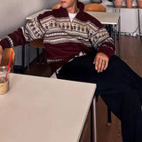 Wiaofellas  -  Fall Winter New Casual Men's Knit Jumpers Vintage Pattern Print Knitting Sweater Tops Men Fashionable Lapel Zipper Sweater