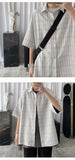 Wiaofellas  -  Korean Style Loose and Versatile Plaid Five-point Sleeve Shirt
