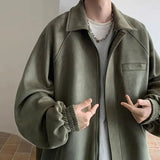 Wiaofellas  -  Men's Suede Jacket American Style Spring Autumn High Sensation Cool Streetwear Baseball Uniform Loose Casual Lapel Coat