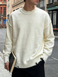 WIAOFELLAS  -  Y2K Style Sweater Men Vintage Ripped Crew Neck Long Sleeve Solid Color Knit Jumper Tops Mens Spring Daily Casual Loose Sweaters