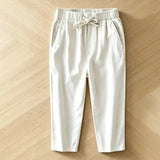Wiaofellas  -  Men Japanese Chinese Style Linen Cropped Pants Summer Thin Loose Elastic Drawstring Waist Casual Trousers Plus Size M-5XL