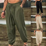 Wiaofellas  -  Fashionable Loose Cotton Linen Casual Pants for Men Color Harlan Long Pants Straight Leg Mid Waist Trousers