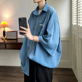 WIAOFELLAS  -  Summer Short Sleeved Shirt Men Society Mens Formal Dress Shirt Korean Loose Ice Silk Shirt Mens White Casual Shirts Large Size