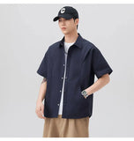 WIAOFELLAS  -  Men's Summer Solid Color Short-Sleeve Shirt - Relaxed Drop-Shoulder Casual Top, Textured Design for Smart-Casual Wear