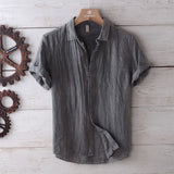WIAOFELLAS  -  Japanese Retro Wrinkled Short-sleeved Linen Shirt for Men Summer Casual Thin Breathable Loose Half-sleeved Cotton Linen Shirt