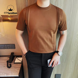 WIAOFELLAS  -  69% Cotton Stretch Men's T-Shirt - Breathable Modern Fit with Vertical Seam Detail, Timeless Casual Top for Everyday Comfort