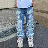 Wiaofellas  -  Ropa Grunge Y2K Streetwear Baggy Stacked Ripped Jeans Pants Men Clothing Straight Washed Blue Denim Trousers Pantaloni Uomo