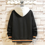 WIAOFELLAS  -  College Style Baseball Jacket Color Clash Hooded Jackets Embroidered Letters Design Men Outwear Loose Fit Sportswear