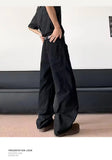 WIAOFELLAS  -  Pleated Design Men's Casual Pants Side Pocket Solid Color Wide Leg Trousers Loose Straight Male Bottom Functional