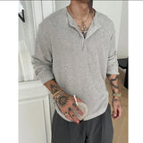 WIAOFELLAS  -  Spring Long Sleeved T-shirt Men Fashion Gray Black Casual T Shirt Men Streetwear Korean Loose Round Neck T Shirt Mens Top M-3XL