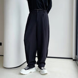 WIAOFELLAS  -  New Spring Men's Black Casual Pants  Japanese Style Double-layer Folded Design Niche Trousers High Waist Wide Leg Pants