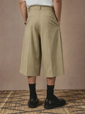 Wiaofellas  -  SS New Arrival Men Solid Woven 7/8 Suit Pants Button Pleated Loose Straight Cropped Daily Street Trousers