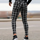 Wiaofellas  -  Classic Plaid Print Mens Pencil Pants Autumn Fashion Slim Fit Trousers Vintage Stripe Printed Skinny Tight Men Straight Trousers