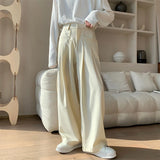 Wiaofellas  -  New Streetwear Mens Trendy High Waist Trousers Summer Vintage Pleated Loose Pockets Wide Leg Pants Solid Color Men Casual Pants