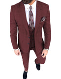 WIAOFELLAS  -  Fashion Plaid Men's Suits 3 Piece Chic Peak Lapel Single Breasted Outfits Prom Wedding Party Tuxedos (Jacket+Vest+Pants)