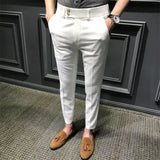 WIAOFELLAS  -  Fabulous Ninth Slim Fit Men's Suit Pants Formal Low Waist Straight Leg Korean Sle Casual Trousers with kets