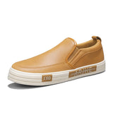 WIAOFELLAS  -  Brown Leather Men's Classic Casual Shoes Brand Slip On Flat Sneakers Men Comfort Leather Loafers Man Moccasins chaussures homme
