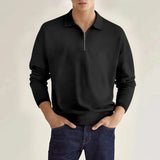 Wiaofellas  -  Men's Light Blue Quarter Zip Polo Neck Top Long Sleeve Casual Solid Color Slim Fit Pullover For Spring Autumn