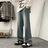 WIAOFELLAS -  Korean Street Men's Classic Baggy Jeans New All-match Straight-leg Denim Leisure Simple Pants Large Size Trousers Blue