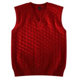 WIAOFELLAS  -  Fashion Fashion Lazy V-neck Knit Vest Men Autumn Winter Sleeveless Sweater  Pullover Sweater Vest Loose Diamond Solid Color