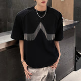 WIAOFELLAS  -  Round Collar Men's Tees Metal Pendant Short Sleeve Casual Menswear Solid Color Loose Shoulder Pads Male T-shirts