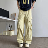 WIAOFELLAS  -  Men's Casual Pants Drawstring Solid Color Pleated Design Menswear Side Big Pokcets Elastic Waist Male Trousers New