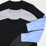 WIAOFELLAS  -  Japanese Korean Casual Sweatshirts Men Straight Base Shirt Splicing Striped Sleeves Fake Two-piece Solid Color Pullover T-shirt