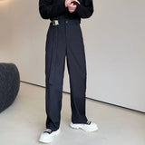 Wiaofellas   -  New  Black Casual Pants For Men Loose Casual Belt Design Straight Long Pants Spring Niche Trousers Male Tide 2A0214