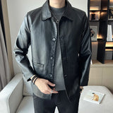 Wiaofellas  -  Mens Pu Leather Motorbike Jacket Fashion Turn Down Collar Motorcycle Biker Coats Loose Faux Leather Jacket Men Streetwear Man