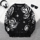 WIAOFELLAS  -  New Popular Street Ripped Abstract Starry Sky Pattern Pullover Ripped Sweater Casual Round Neck Knitted Men's Pullover