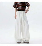 WIAOFELLAS  -  New Summer Men's Casual Pants Solid Color Drawstring Straight Trousers Elastic Waist Wide Leg Baggy Male Bottom
