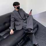 WIAOFELLAS  -  Men Autumn Winter Thick Material Loose Casual Retro Fashion Wide Leg Suit Trousers Office Man Commuter Business Baggy Pants