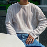Wiaofellas  -  Mens Sexy Striped See-Through T-Shirt New Fashion Nightclub Personality Youth Casual Versatile Long-Sleeved Tops For Men