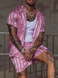 Wiaofellas  -  Vintage Geometric Printed Two Piece Sets Men's Summer Casual Short Sleeve Lapel Shirt and Shorts Beach Suits Men Fashion Outfit