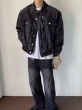 Wiaofellas  -  Trendy Button-up Lapel Washed Jean Coats Mens Fall Loose Outerwear Streetwear Vintage Long Sleeve Jacket Men