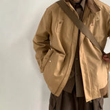 WIAOFELLAS  -  Mens Ahmei Khaki Y2k Jacket Street Retro Embroidery Workwear Coat Autumn Fashion Brand Loose Casual Lapel Color Matching Coat