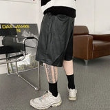 WIAOFELLAS  -  Casual Men's PU Leather Shorts Black Knee Length Shorts For Male  New Summer Wide Leg Shorts Korean Trend Cloth 2Y8278