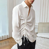 WIAOFELLAS  -  Mens Shirt Lace-Up Side Opening Sexy Shirt Drawstring Fashion Home Fun Personality Versatile Long-Sleeved Tops Men'S Clothing