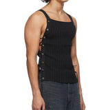 WIAOFELLAS  -  Sexy Stretch Slim Hollow Out Tank Tops Men Stylish Drawstring Tie-up Sleeveless Vest Shirts Mens Spring Summer Fashion Camisoles