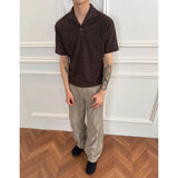 WIAOFELLAS  -  Romange Italian-style cat eye stone knitted short-sleeved men's old Qian style outfit base T-shirt Autumn clothes